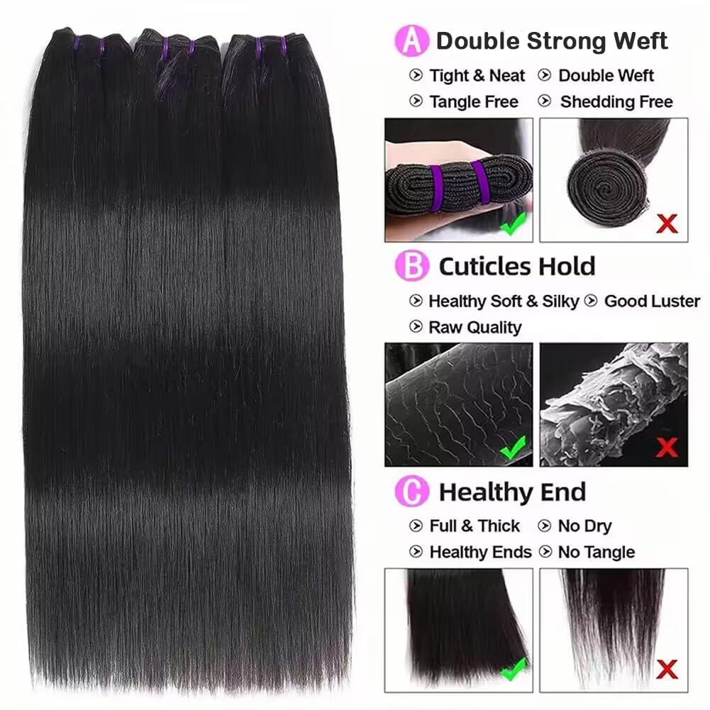 16 Inch Straight 4 Bundles 100% Unprocessed Brazilian Virgin Remy Hair Extensions Natural Black - Image 3
