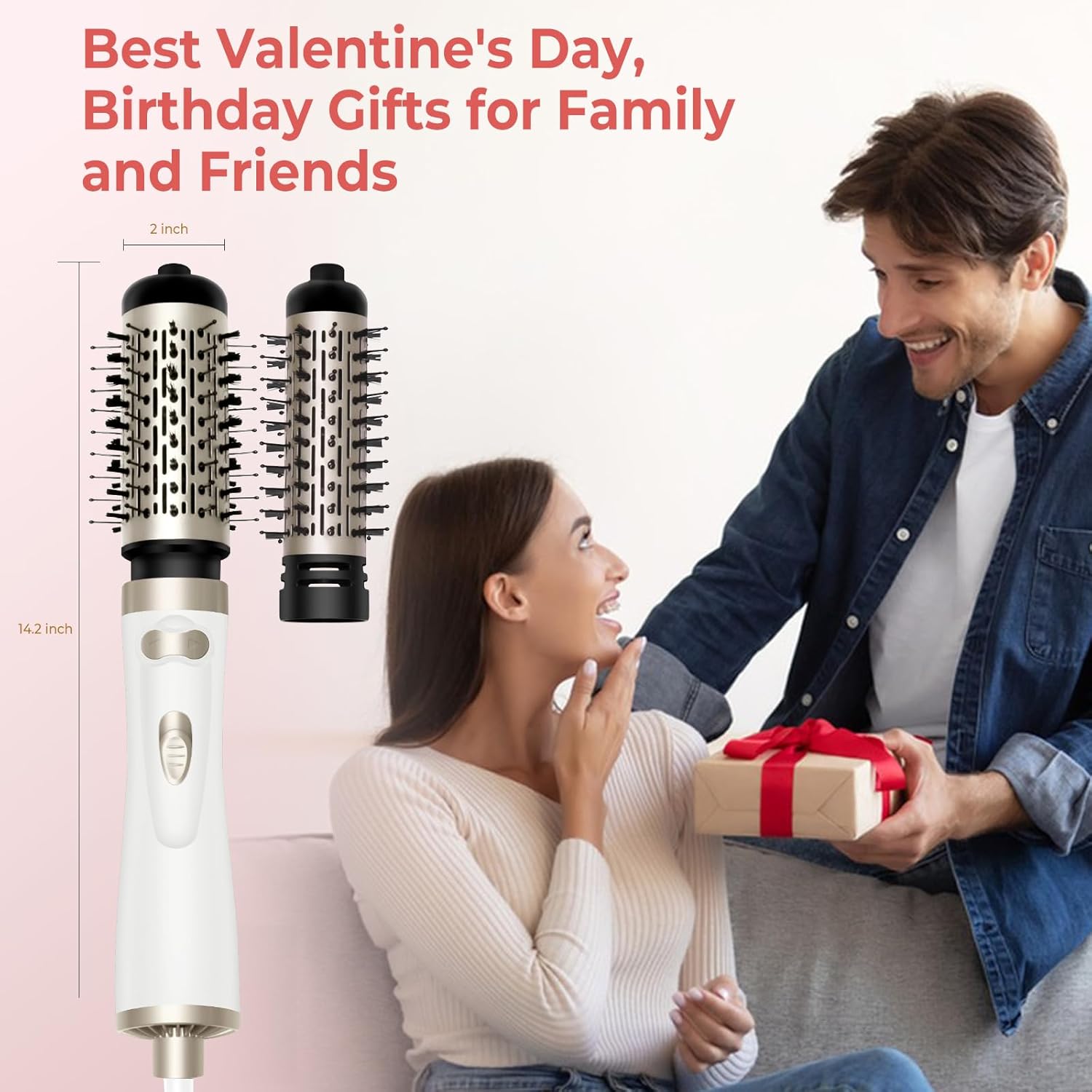 Hair Dryer Brush, 3-in-1 Rotating Round Hot Air Spin Brush Set with 2 Brushes (2" & 1.5"), Negative Ionic Blow Volumizer, 2 Detachable Auto-Rotating Curling Brush (White Gold) - Image 5