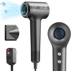 Negative Ionic Hair Dryer, 110,000RPM High Speed Blow Dryer,Travel Hair Dryer, Fast Dry,3 Temps & 2 Speeds with Nozzle,Lightweight Low Noise Thermo Control Hairdryer for Home,Travel (Black)