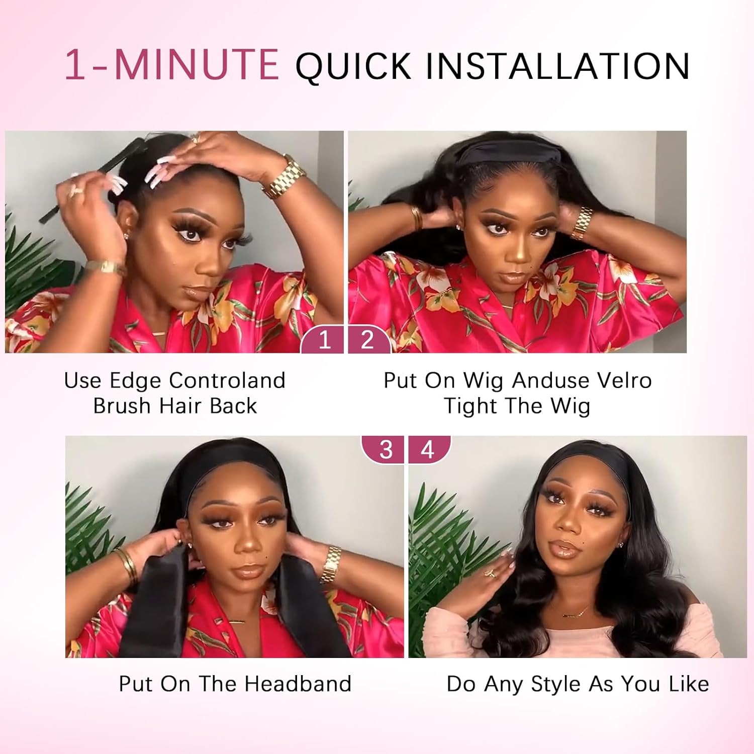 Body Wave Headband Wig for Black Women, Glueless, 24in Brazilian Virgin Hair, 180% Density - Image 4