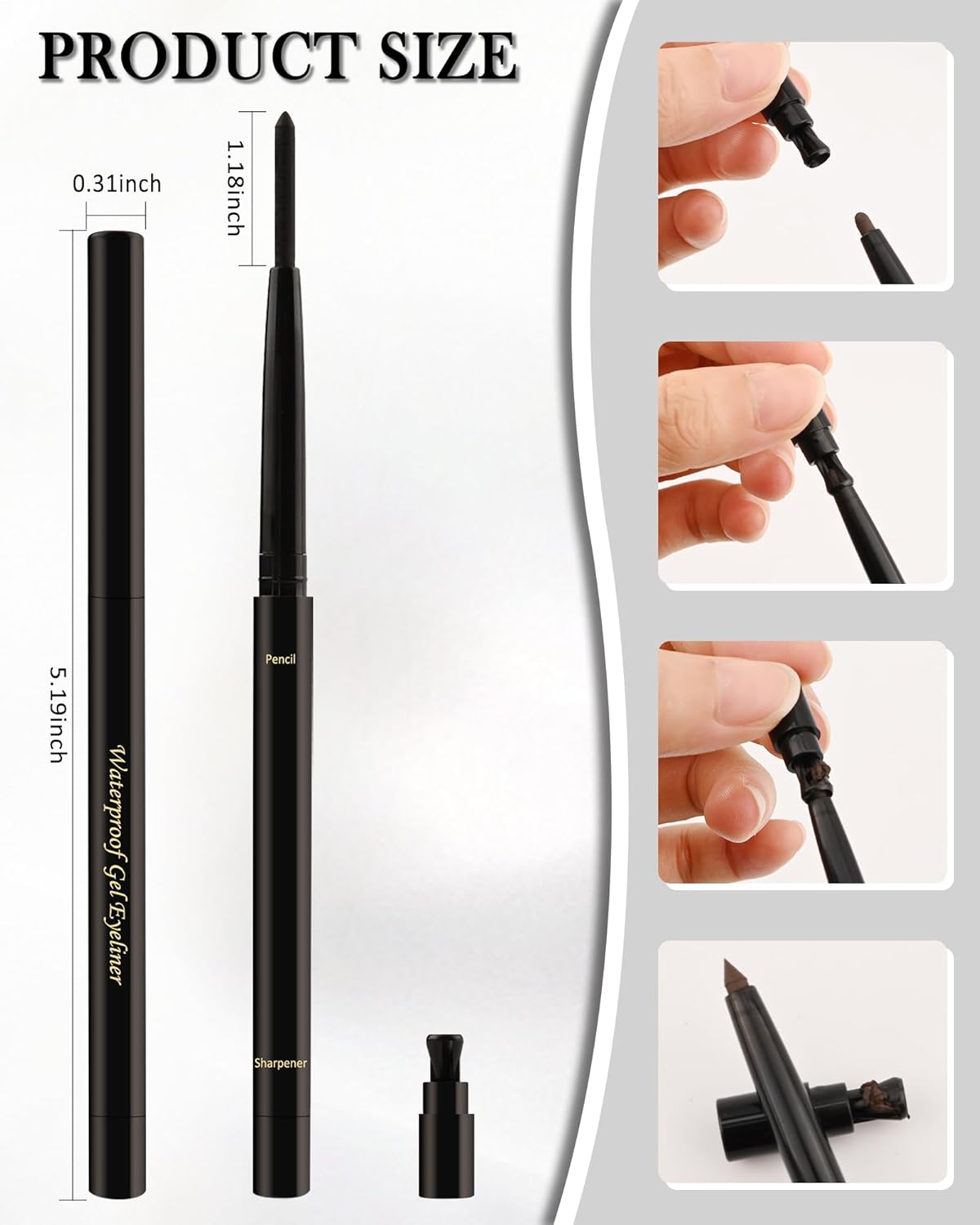 Black Gel Eyeliner Pencil for Sensitive Eyes, Waterproof and Smudge-Proof, 2 Pcs - Image 7