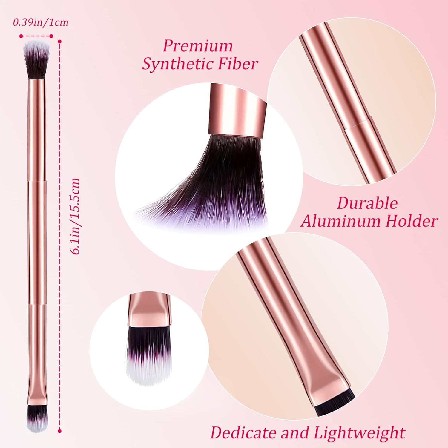 12 Pcs Rose Gold Eyeshadow Smudge Brush Set with Double Ended Concealer Applicator - Image 2