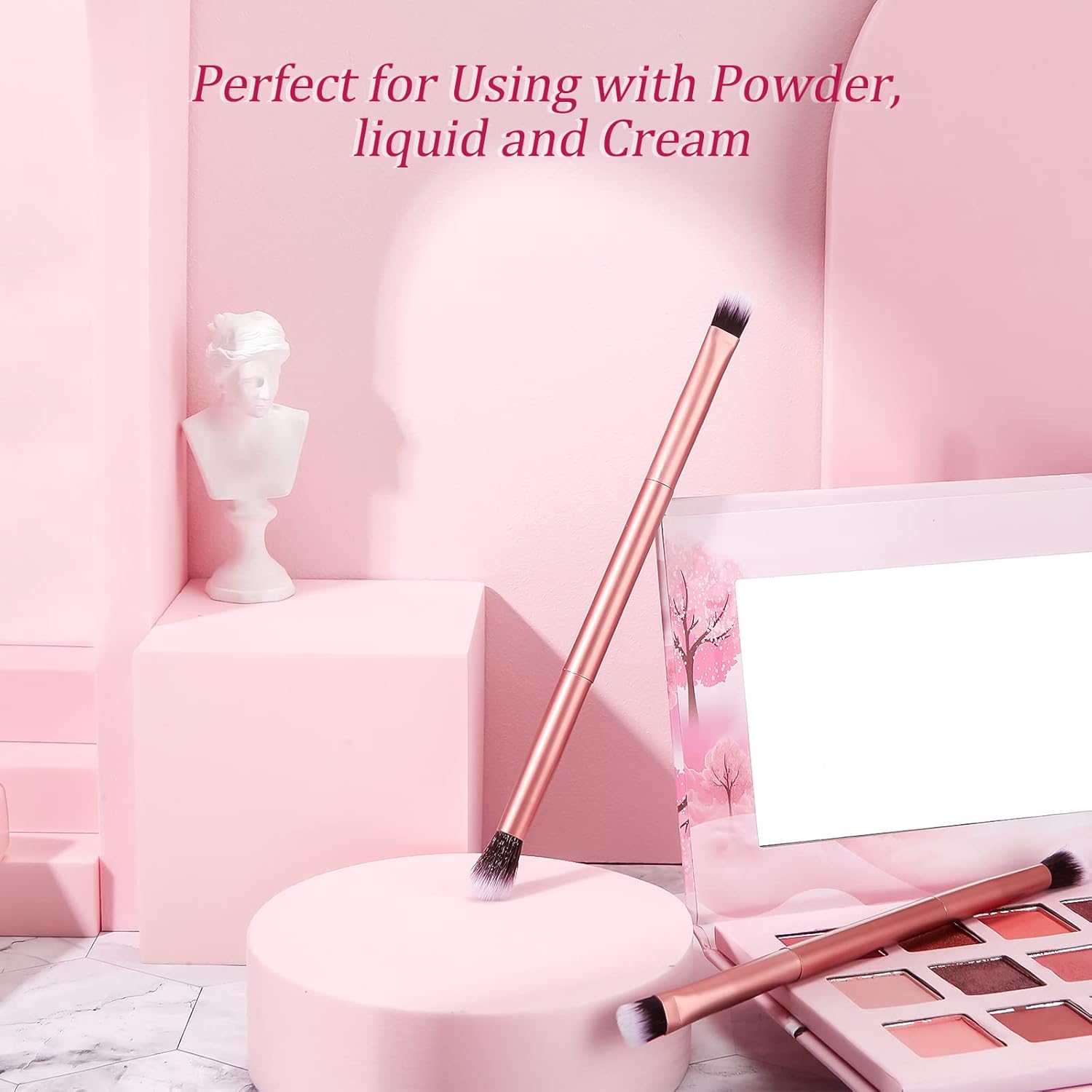 12 Pcs Rose Gold Eyeshadow Smudge Brush Set with Double Ended Concealer Applicator - Image 4