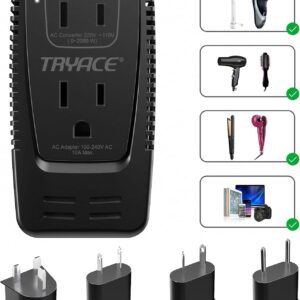 Upgrade TryAce 2000W Voltage Converter, Step Down 220V to 110V Converter for Hair Dryer Straightener Curling Iron, Suitable for Toothbrush Shaver, 10A Power Adapter for Laptop Phone, EU/UK/AU/US Plug