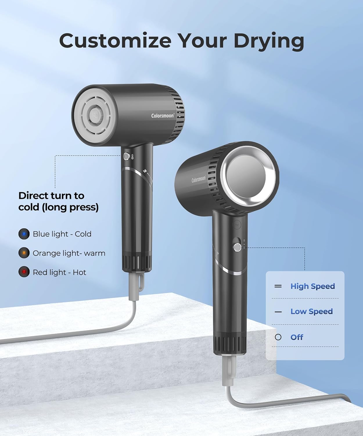 Compact Foldable High-Speed Hair Dryer 100000 RPM 500 Million Negative Ions Travel Ready - Image 5