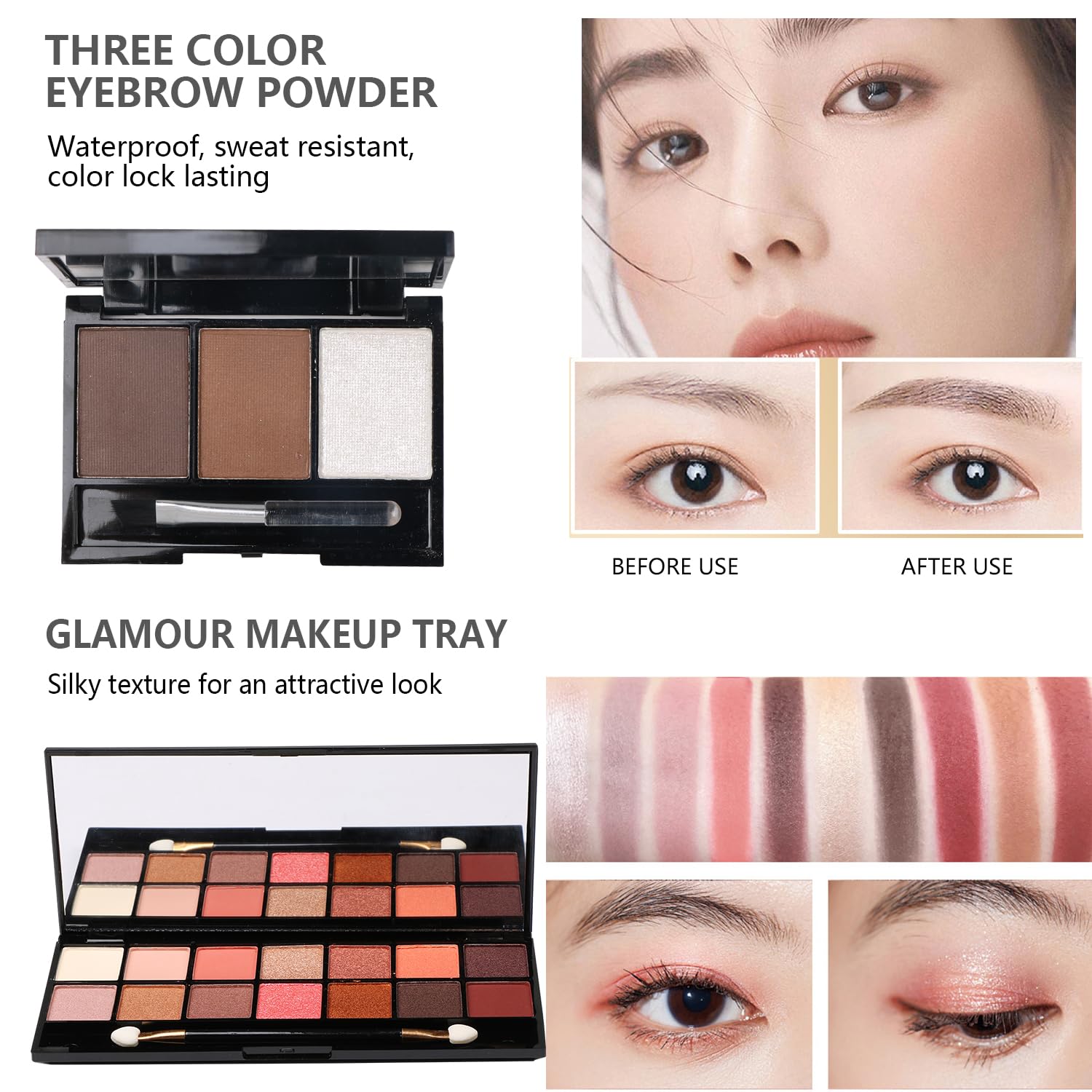 All-in-One Makeup Kit Featuring 2x14 Eyeshadow Palette, Foundation, Eyeliner, Brushes, and Accessories - Image 6
