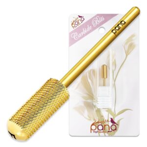 PANA 3/32" Small Smooth Round Top Safety Carbide Nail Drill Bit for Gel Polish & Acrylic Removal Nail Salon Manicure Pedicure Electric File Tools (Small Barrel - Gold, Fine)