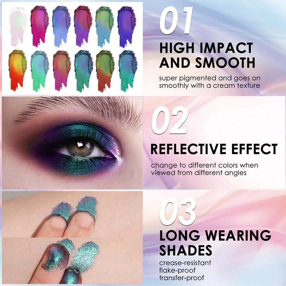 EVPCT Frost Blue Purple Multichrome Eyeshadow Palette 12 Shades Mature Skin - Image 3