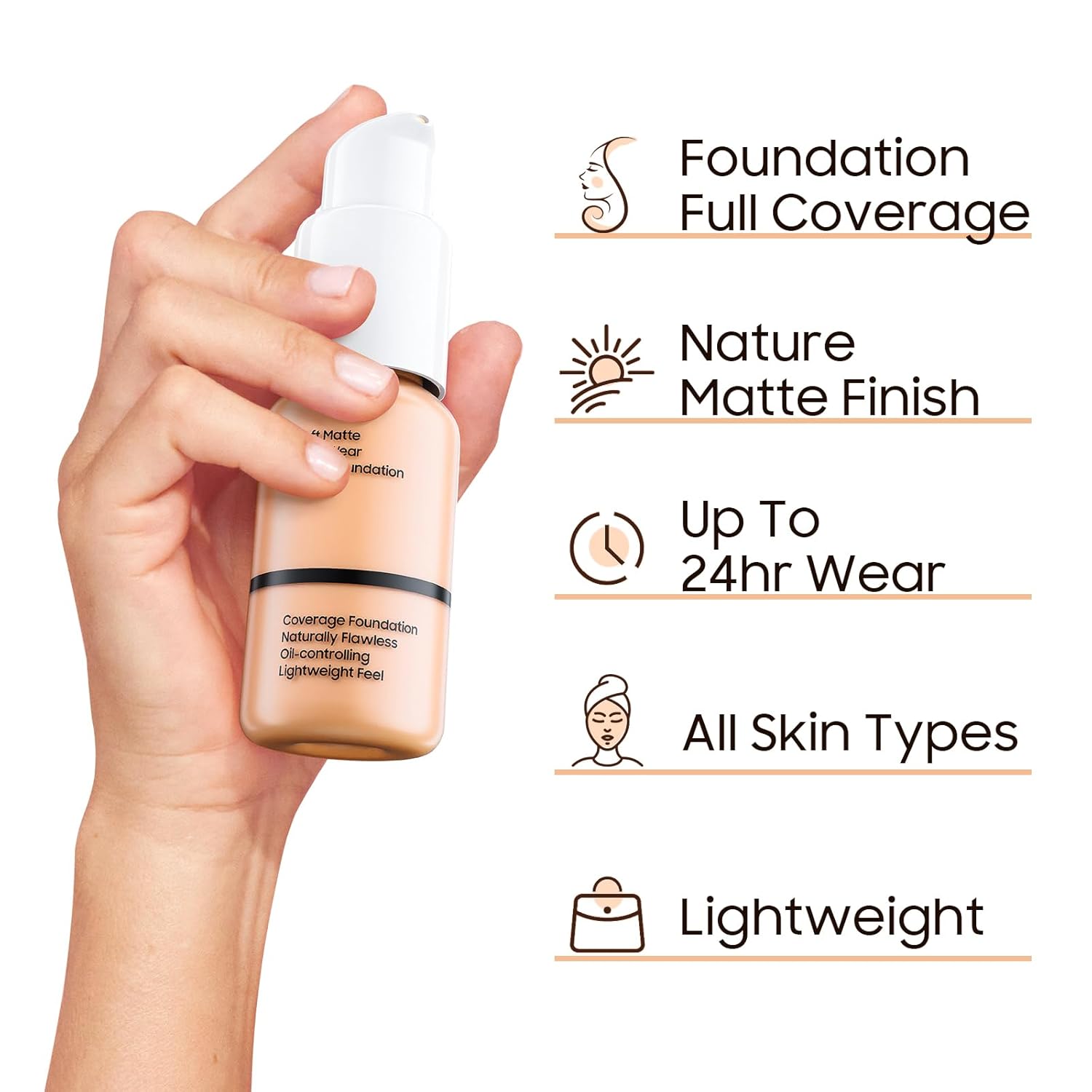 Flawless Full Coverage Matte Liquid Foundation Makeup 1 Fl Oz #103 Warm Peach - Image 4