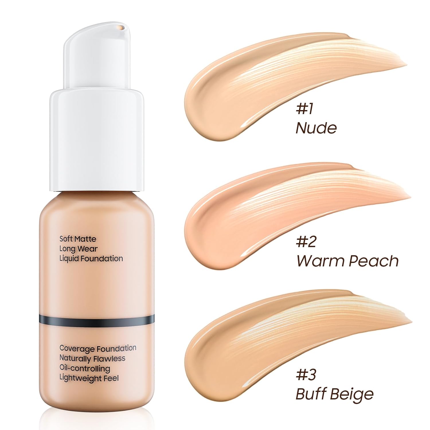 Flawless Full Coverage Matte Liquid Foundation Makeup 1 Fl Oz #103 Warm Peach - Image 6