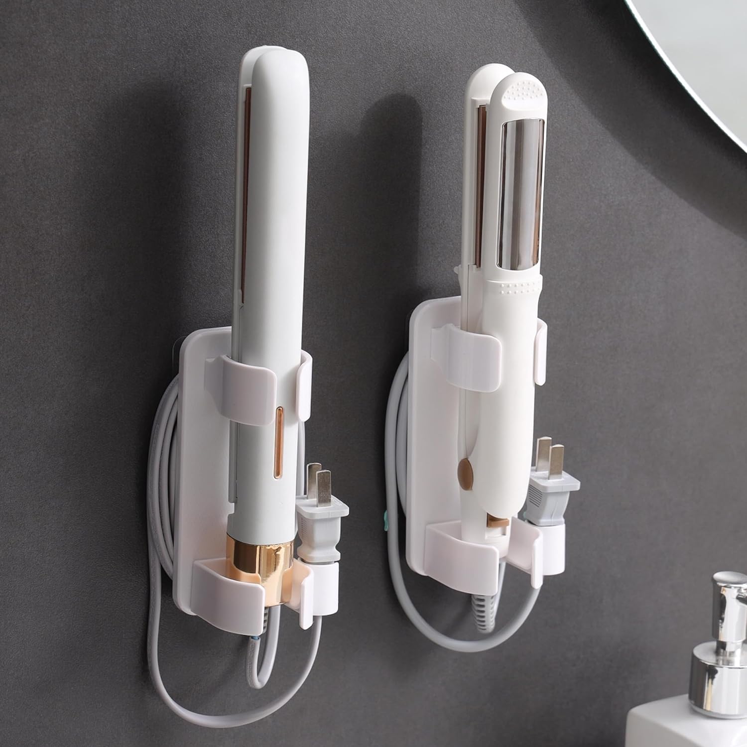 Wall-Mounted Hair Tool Organizer - Curling Iron, Straightener, and Dryer Holder for Bathroom Storage (1 Pack)