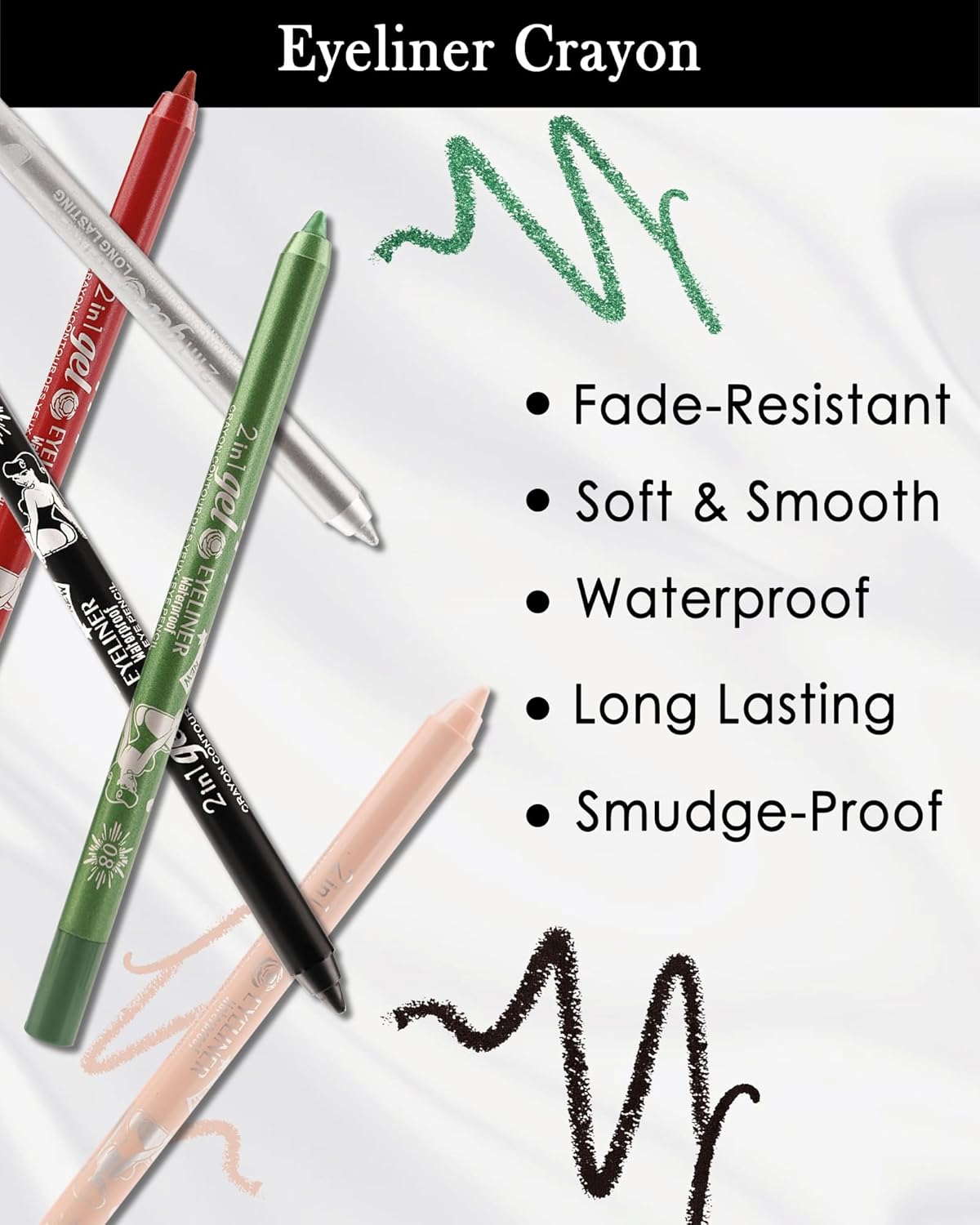 Black Gel Eyeliner Pencil with Sharpener, Waterproof Smudge-Proof, Long Lasting, Matte Finish - Image 4