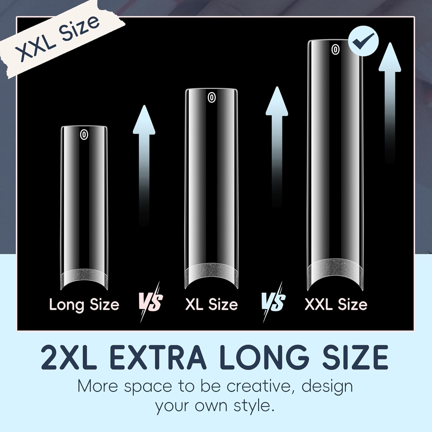 XXL Extra Long Clear Square Nail Tips for Acrylic Nails, 504 Pieces, 12 Sizes - Image 3