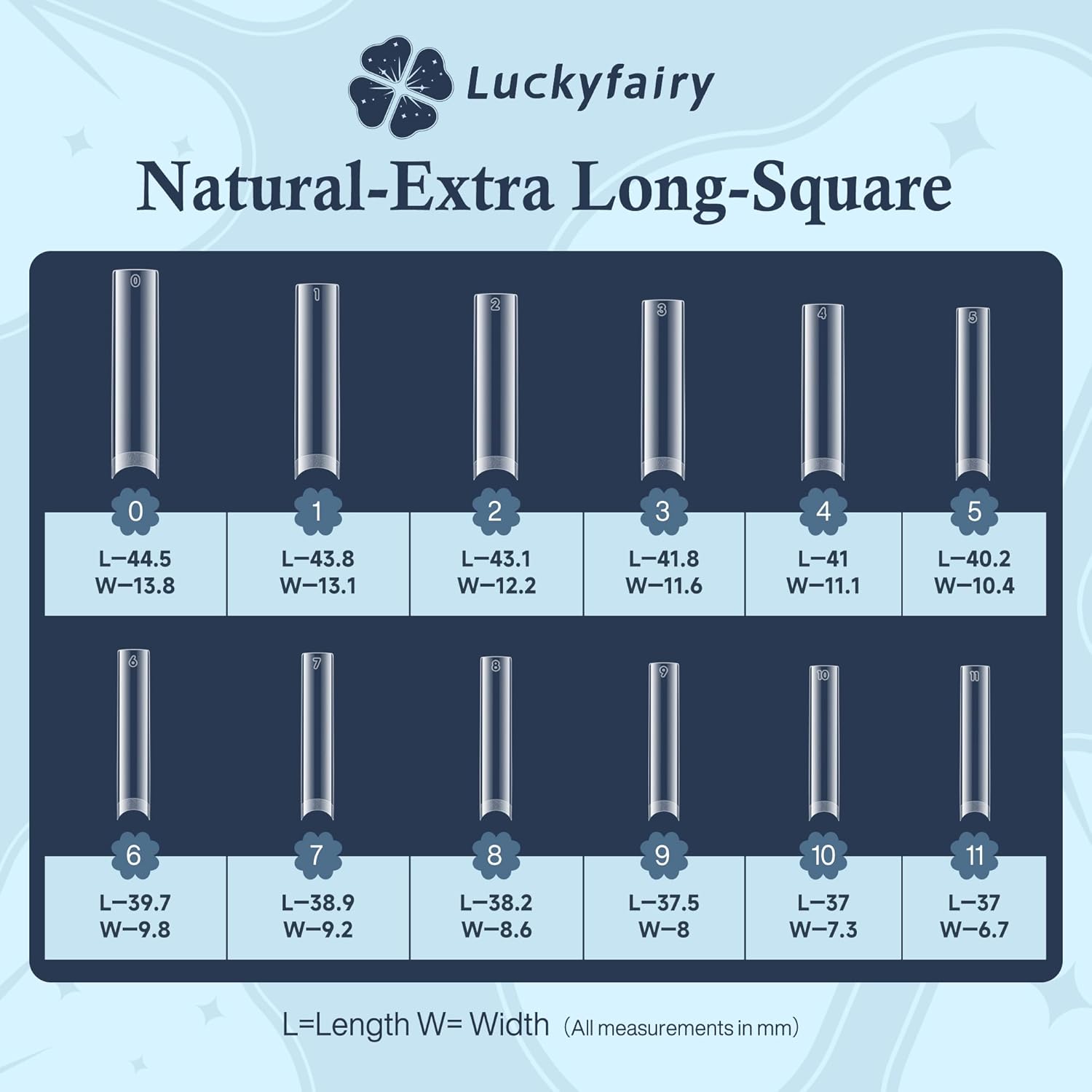 XXL Extra Long Clear Square Nail Tips for Acrylic Nails, 504 Pieces, 12 Sizes - Image 7