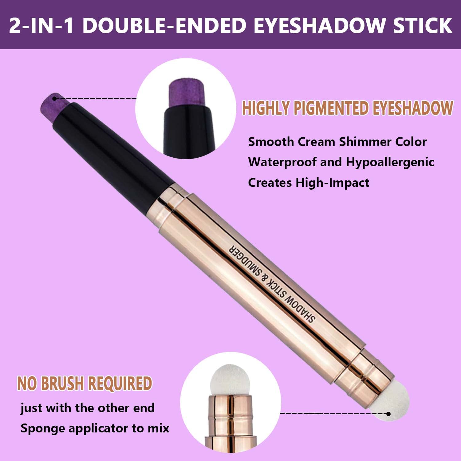 Purple Waterproof Hypoallergenic Eyeshadow Stick Eyeliner Pencil for Eye Makeup 0.12 oz - Image 2