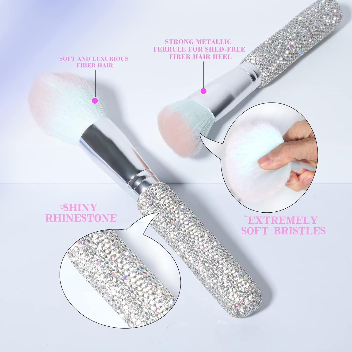 Bling Crystal Makeup Brushes Set 12PCS Glitter Beauty Tool Professional White - Image 2