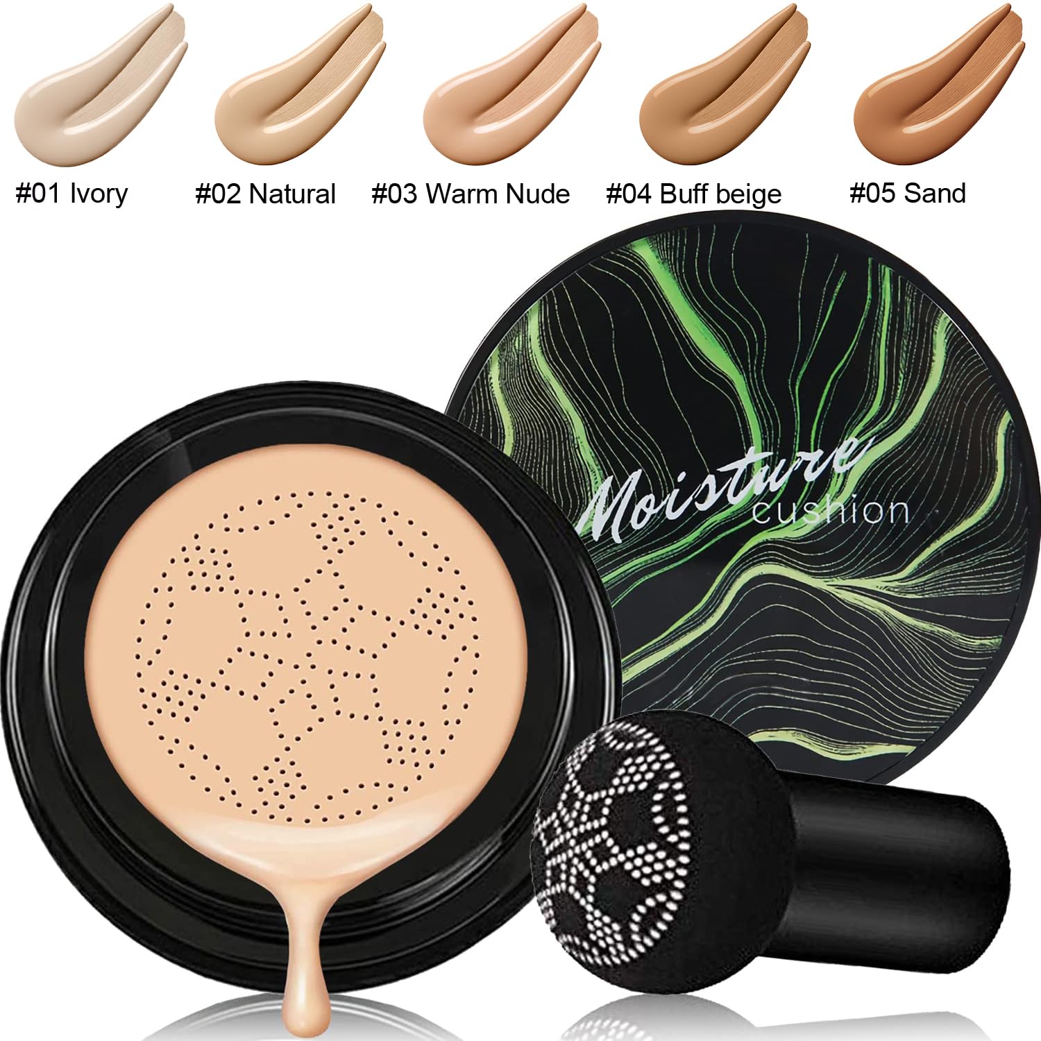 PHOERA Full Coverage Mushroom Head CC Cream Makeup Set with Concealer, Primer, and Brushes - Medium Shade - Image 3