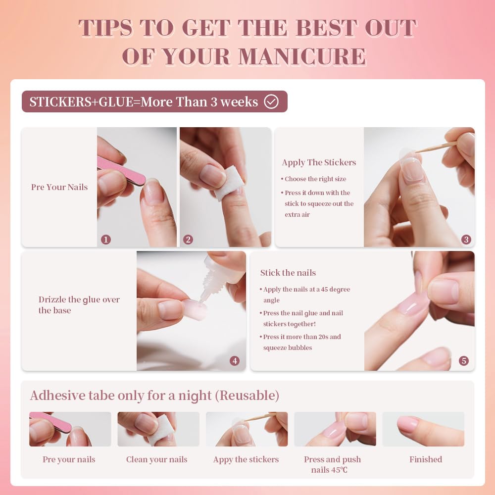 24 Pcs Short Almond Nude Press On Nails Kit with Gold Glitter and Floral Design - Image 7