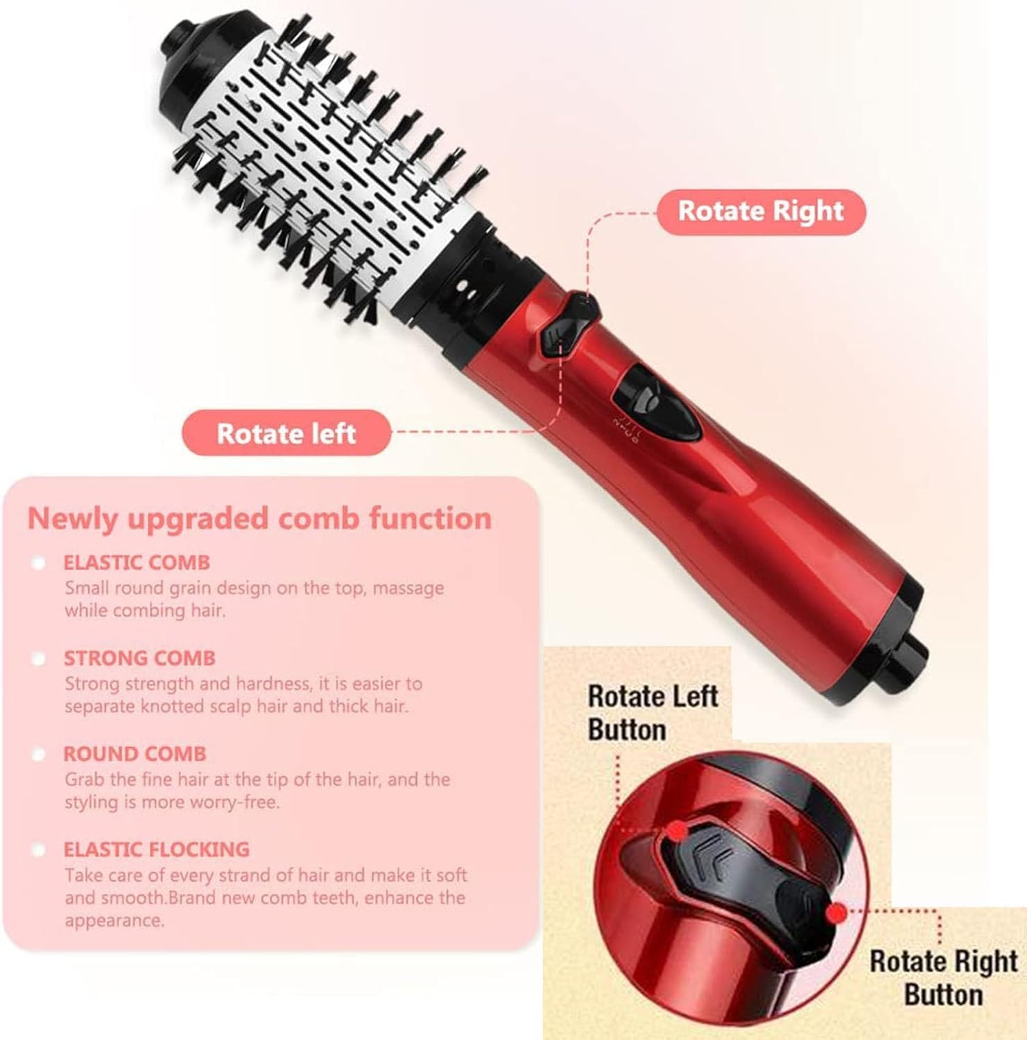 Gold 3-in-1 Hot Air Styler Rotating Hair Dryer with 2 Brushes for Straightening Curling - Image 3