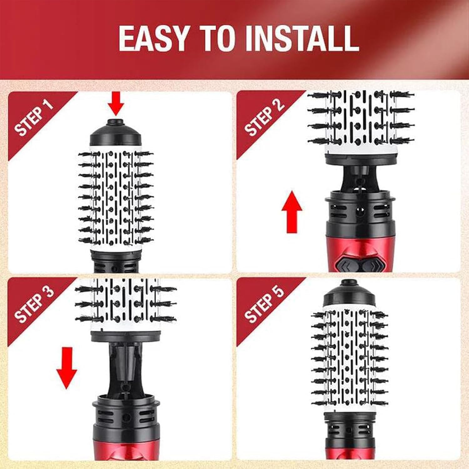 Gold 3-in-1 Hot Air Styler Rotating Hair Dryer with 2 Brushes for Straightening Curling - Image 4