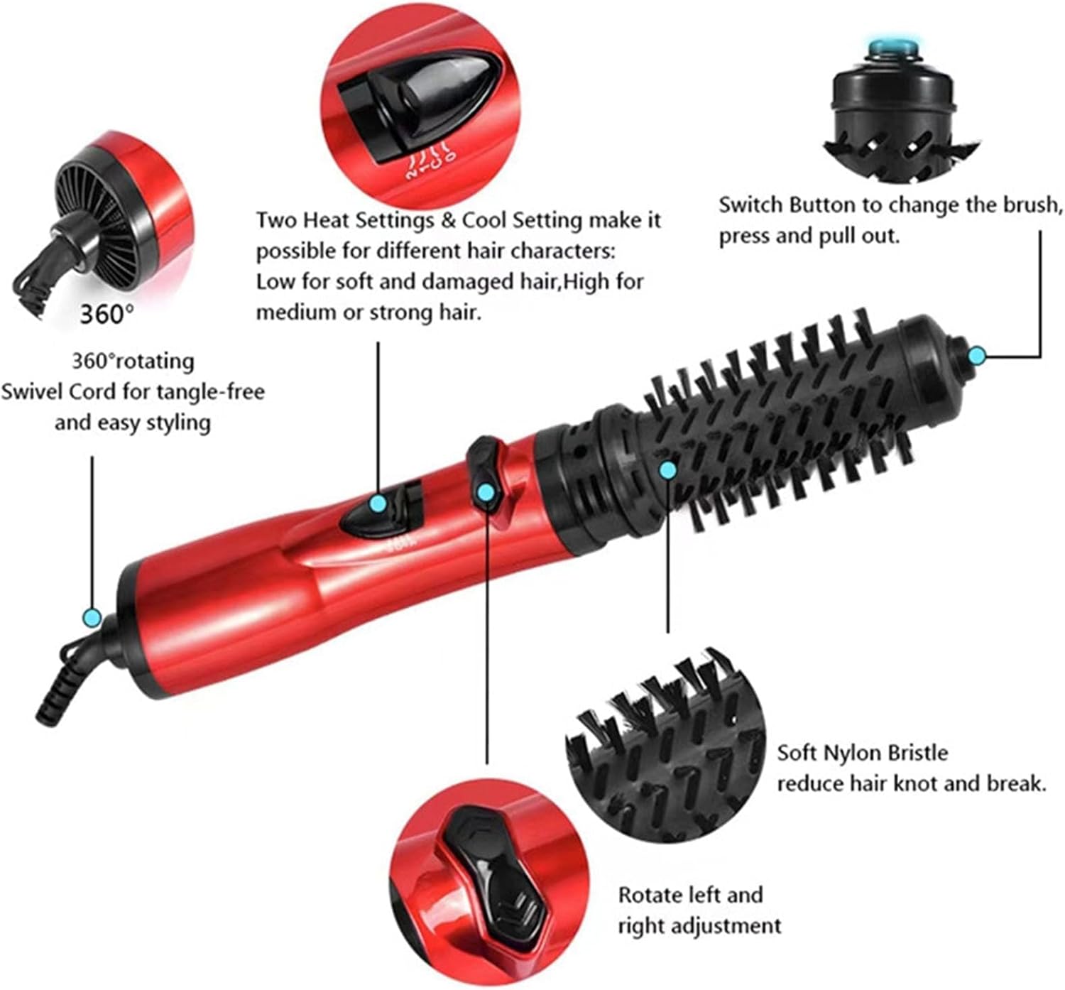 Gold 3-in-1 Hot Air Styler Rotating Hair Dryer with 2 Brushes for Straightening Curling - Image 6