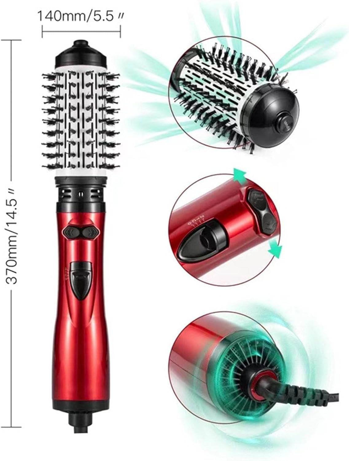 Gold 3-in-1 Hot Air Styler Rotating Hair Dryer with 2 Brushes for Straightening Curling - Image 7