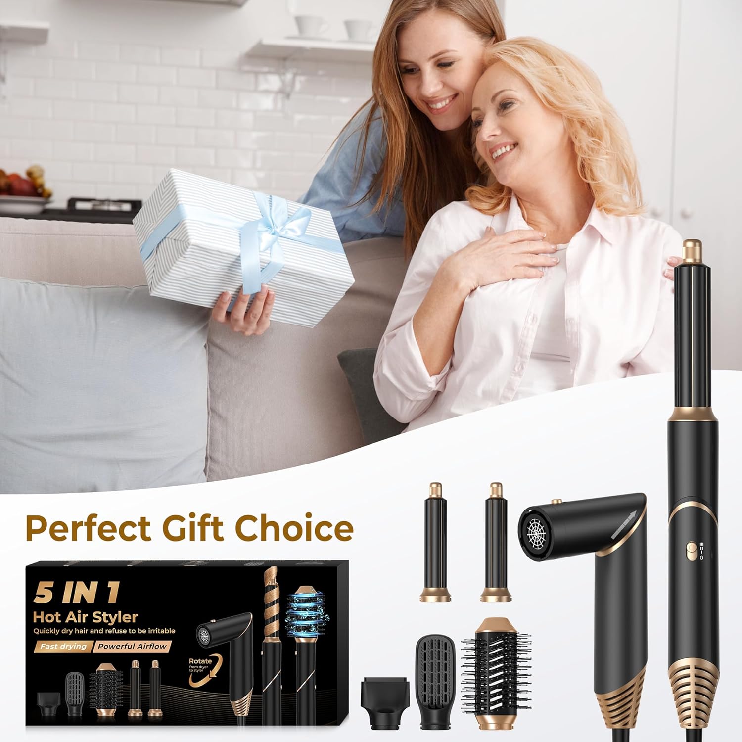 5-in-1 Detachable Ionic Blow Dryer Brush Hot Air Volumizer Styler for Women - Image 9