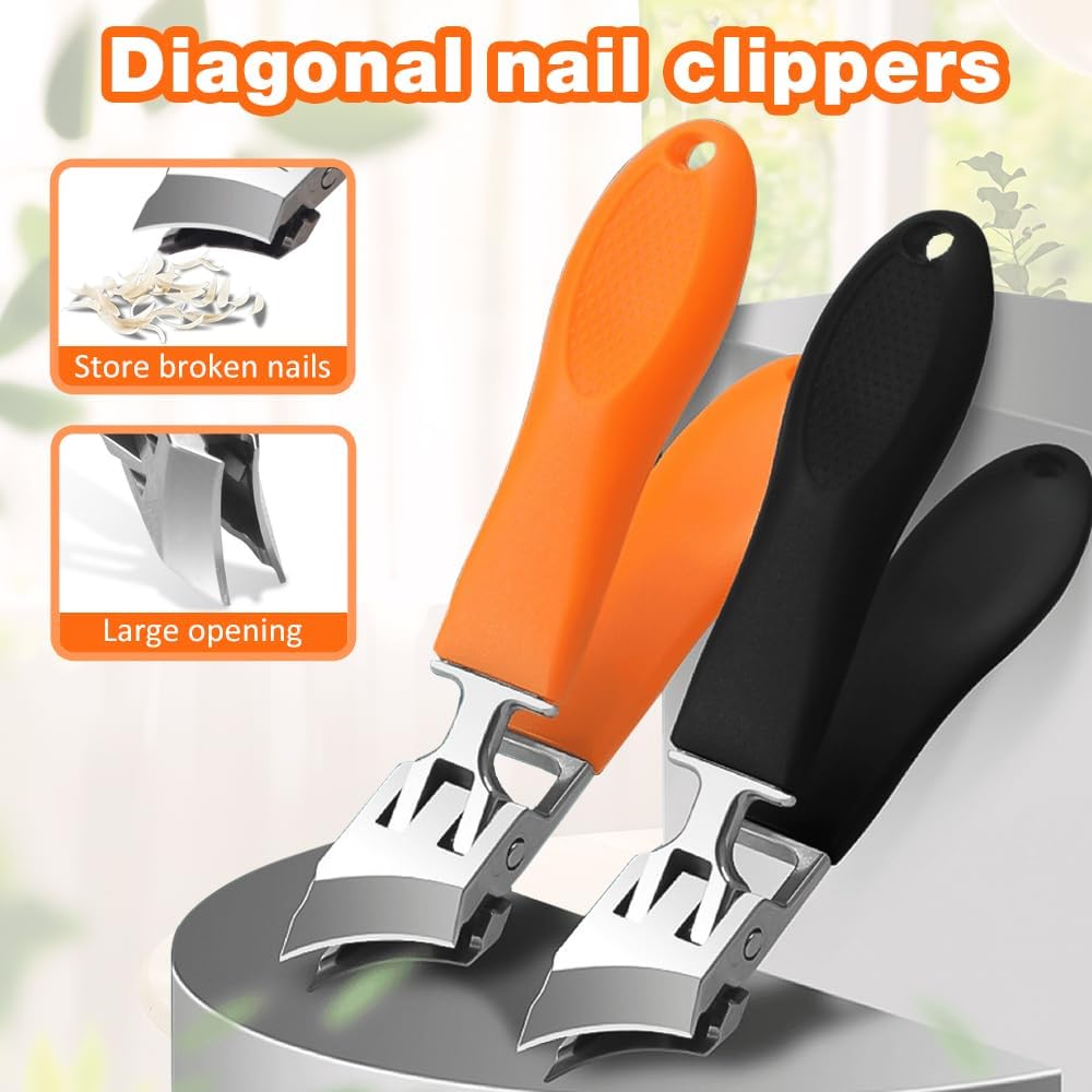 Wide Jaw Opening Slanted Nail Clipper for Fingernails and Toenails, Black - Image 2