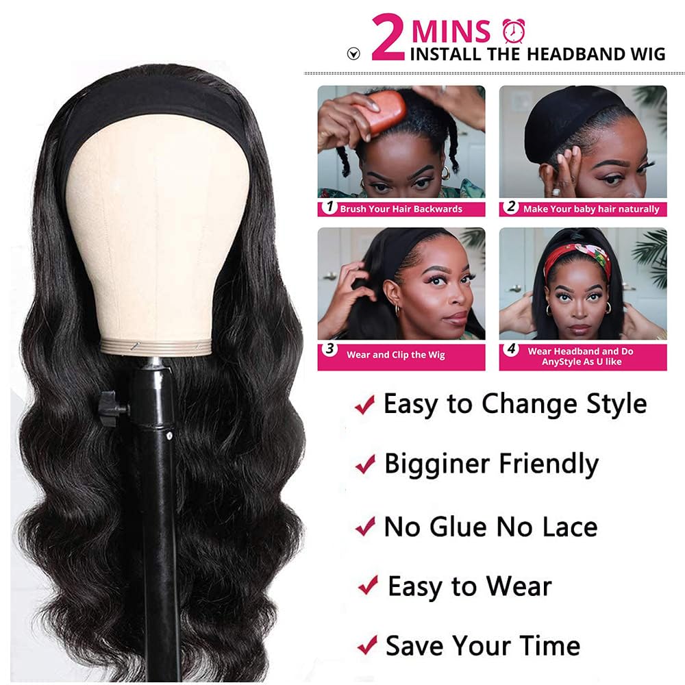 18 Inch Brazilian Virgin Hair Body Wave Headband Wig for Black Women 150% Density - Image 4