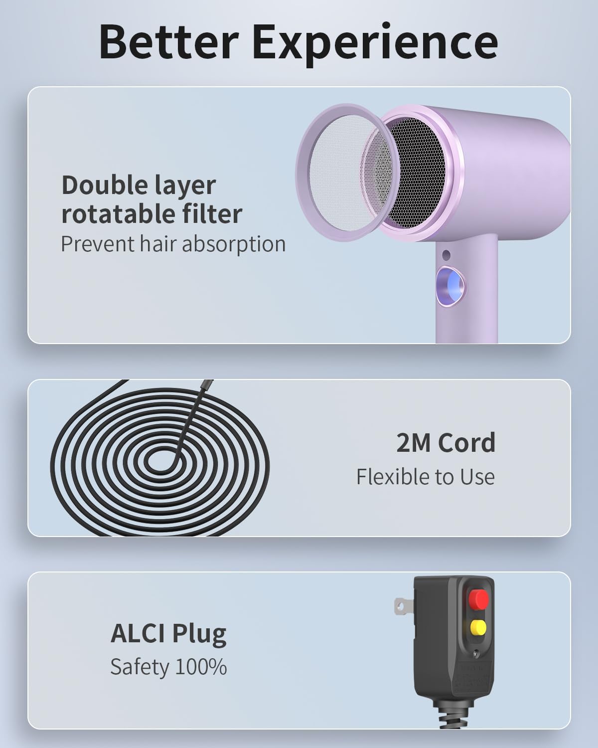 1875W Professional Ionic Hair Dryer with Diffuser, LED Display, Low Noise, Travel Friendly - Purple - Image 7