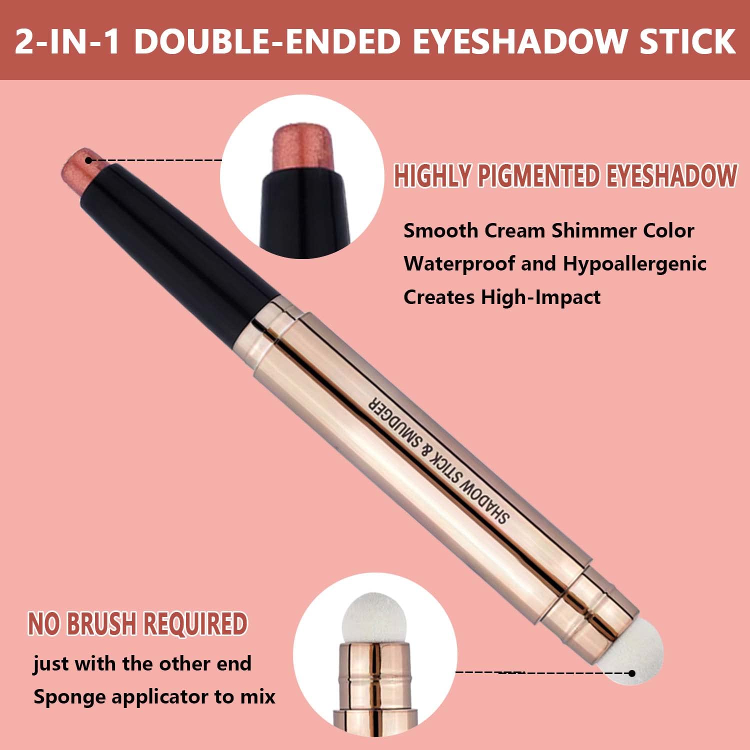 2-in-1 Copper Shimmer Eyeshadow Pencil and Liner Waterproof Cream Stick Crayon 0.05 oz - Image 3