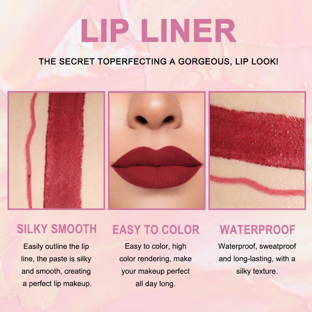 2-in-1 Dark Burgundy Matte Lip Liner and Lipstick Set 09 Combo 24H Waterproof Smudge Proof - Image 3