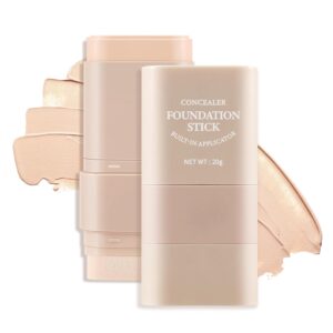 2 in 1 Full Coverage Foundation Stick,Hydrating Lightweight Foundation Makeup Stick,Built-In Applicator,Long-Lasting Cream Concealer,Natural Colour