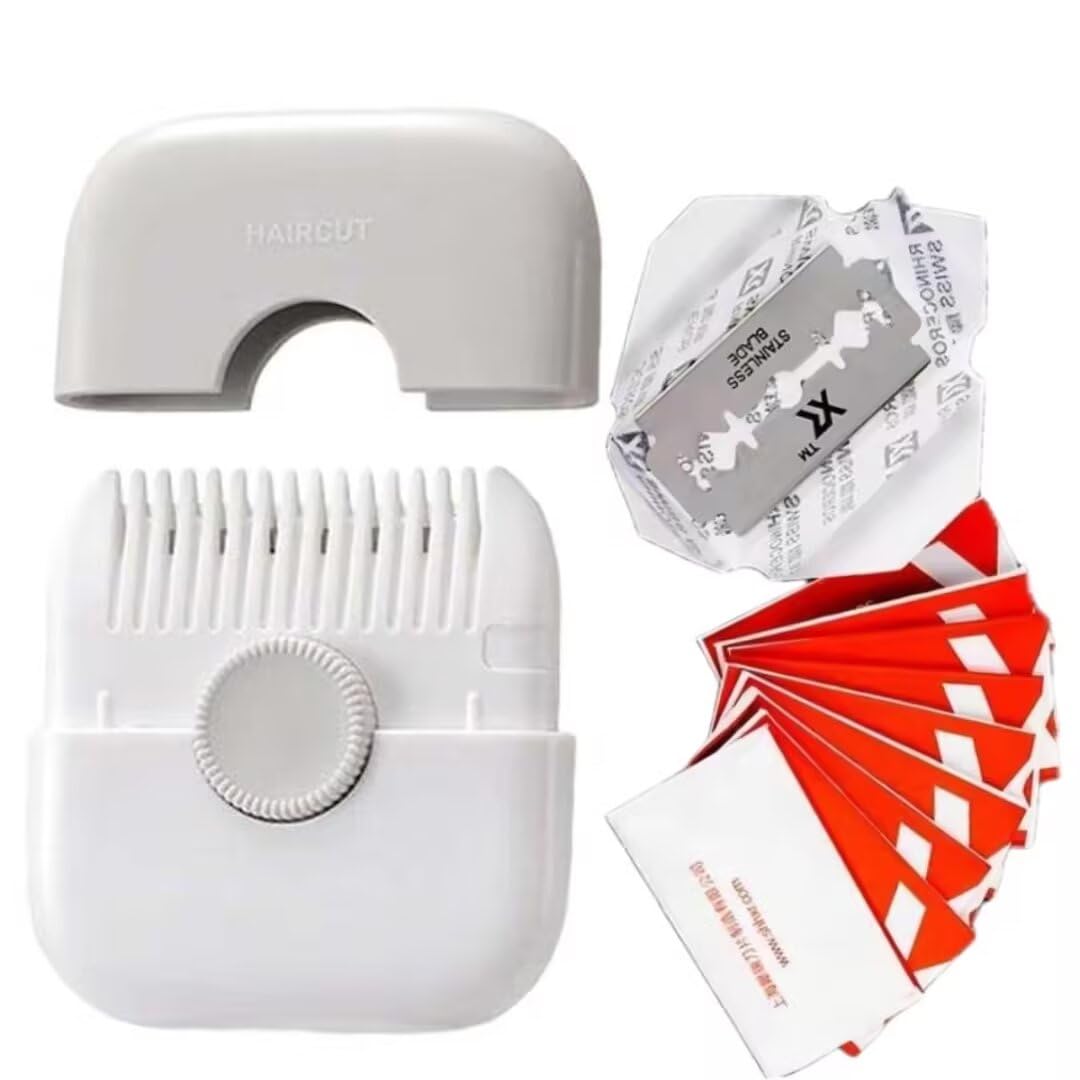 2 in 1 Hair Trimmer with 10 Replacement Blades, Razor Comb, and Sharp Double Edge Cutting Comb (White)