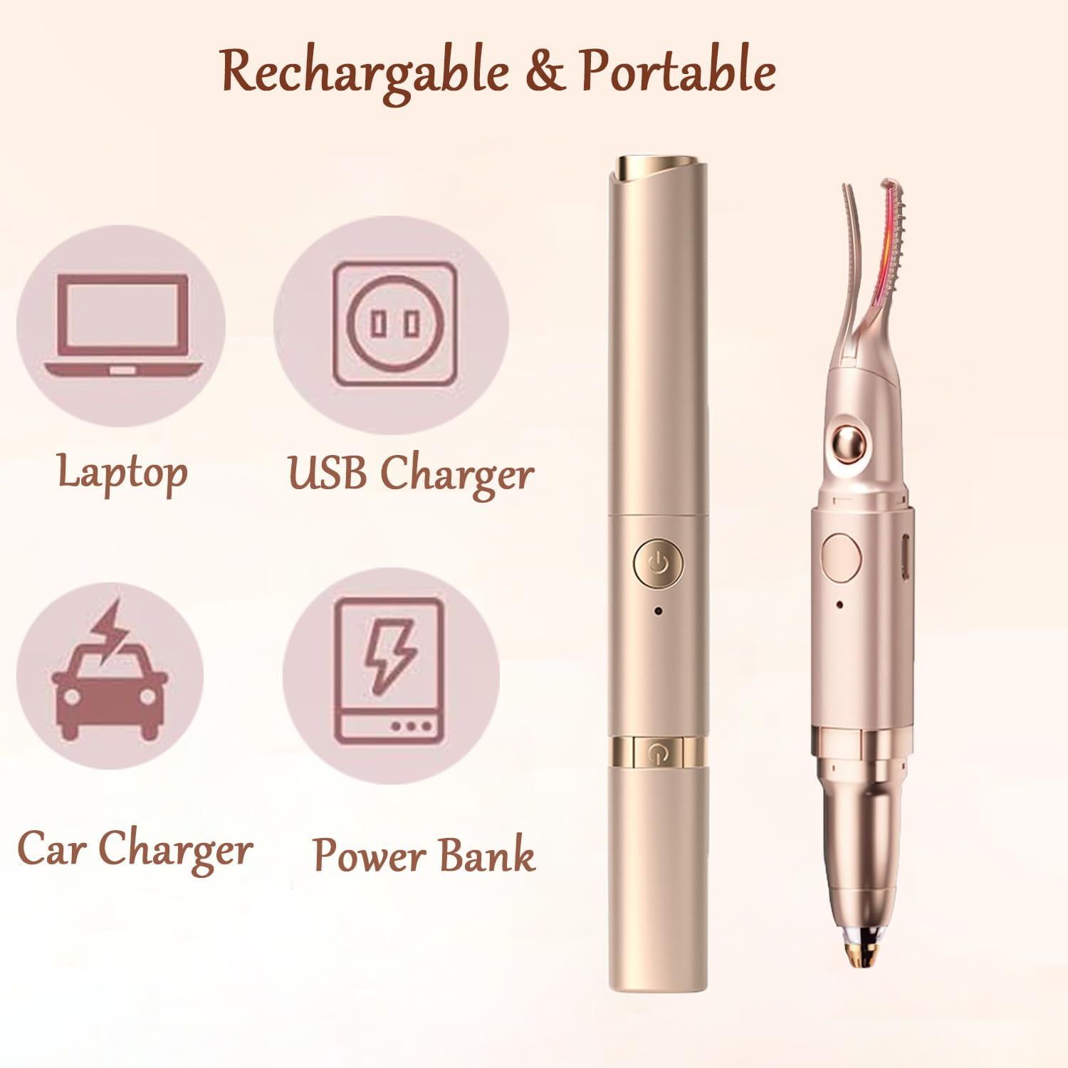 USB Rechargeable 2-in-1 Heated Eyelash Curler and Eyebrow Trimmer, 2 Temperature Modes - Image 7