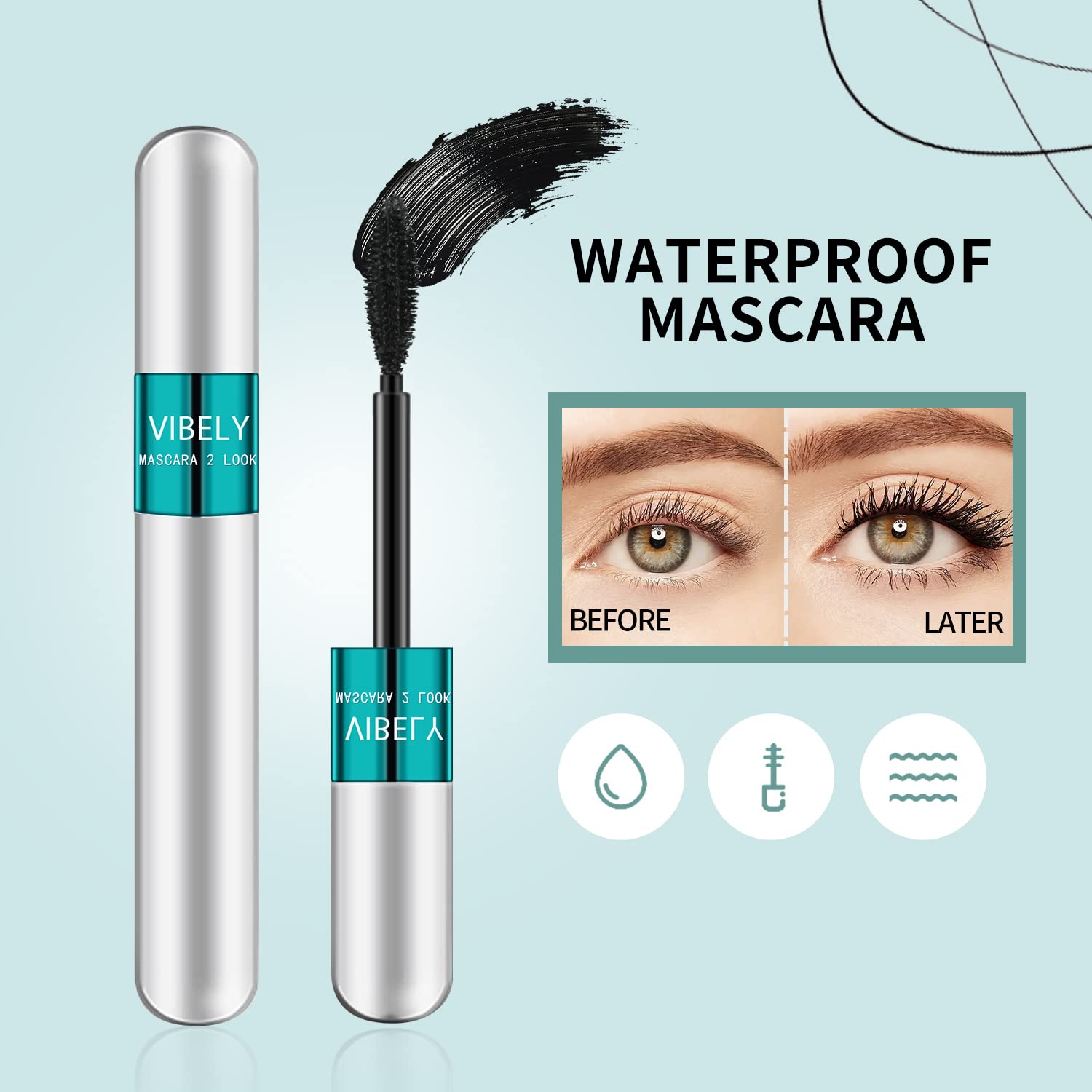 10ml 2-in-1 Waterproof Mascara Lengthening Thickening 4D Silk Fiber Formula - Image 2
