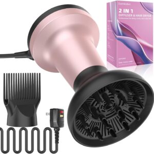 2 in 1 Hair Diffuser for Curly Hair with Ionic Technology, XL 1875W Hair Dryer with Diffuser & Comb Nozzle Attachment, 3×Faster, Enhances Curl Waves, Reduce Frizz, Gifts for Women Her