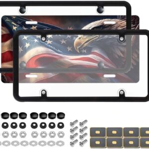 2 Pack Clear License Plate Covers and Frames Combo, Car License Plates Shields Holder Front Rear Protector with Screws Caps, fits Any US Plates