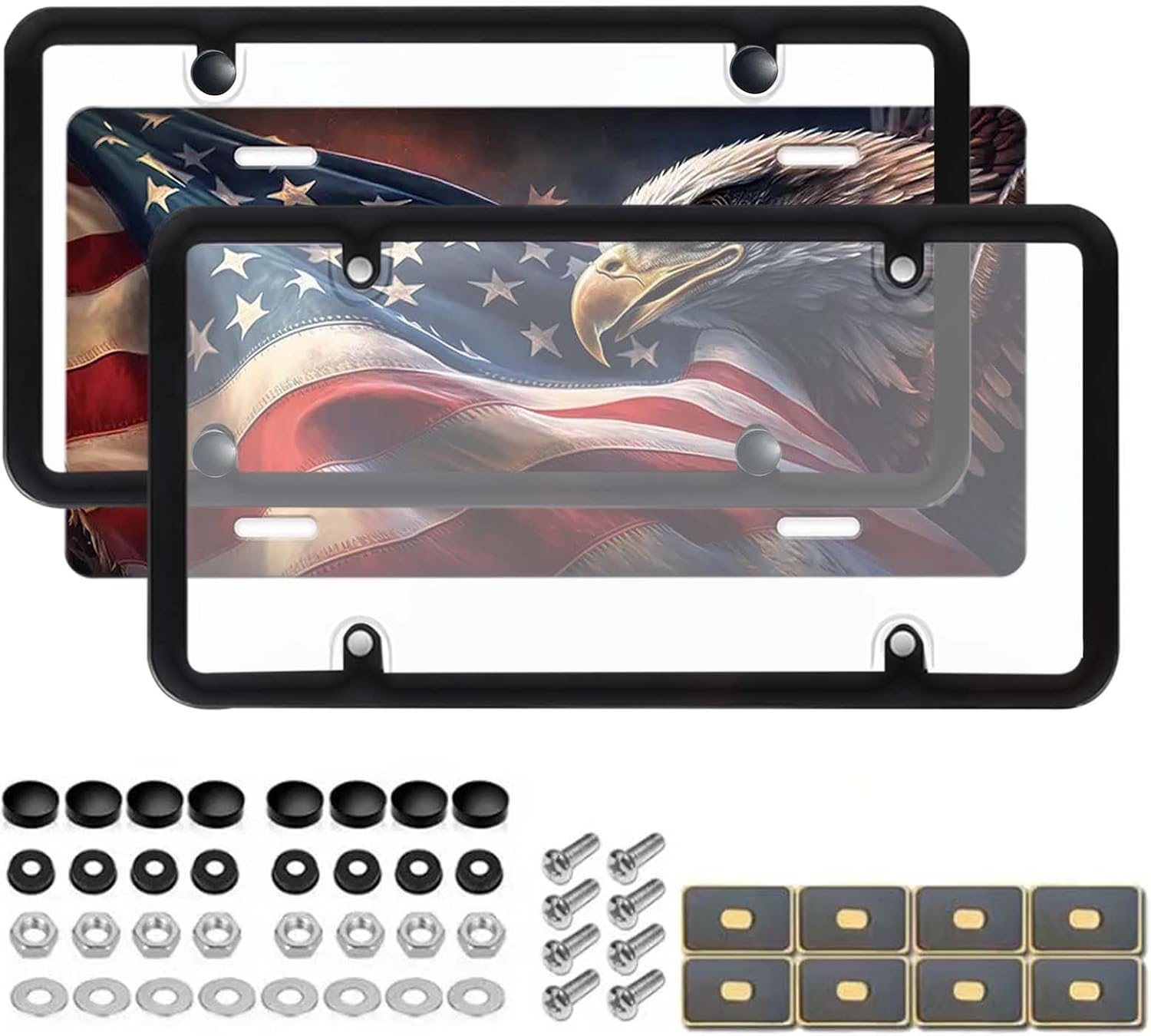 2 Pack Clear License Plate Covers and Frames Combo, Car License Plates Shields Holder Front Rear Protector with Screws Caps, fits Any US Plates