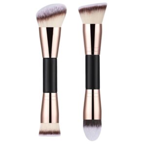 2-Pack Dual-Ended Makeup Brushes, Angled Foundation & Concealer Premium Vegan Synthetic for Flawless Flawless Application of Liquid Cream and Powder Makeup