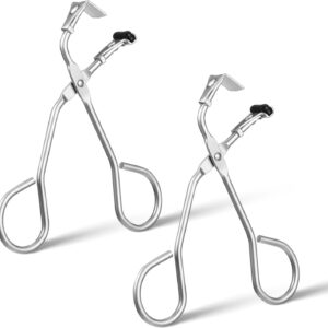 2 Pack Mini Eyelash Curler, Silver Eyelashes Curler Professional Silicone Lash Curler No Pinching Fits All Eyelash Shapes Makeup Tool for Eyelashes for Dramatic Lash Look