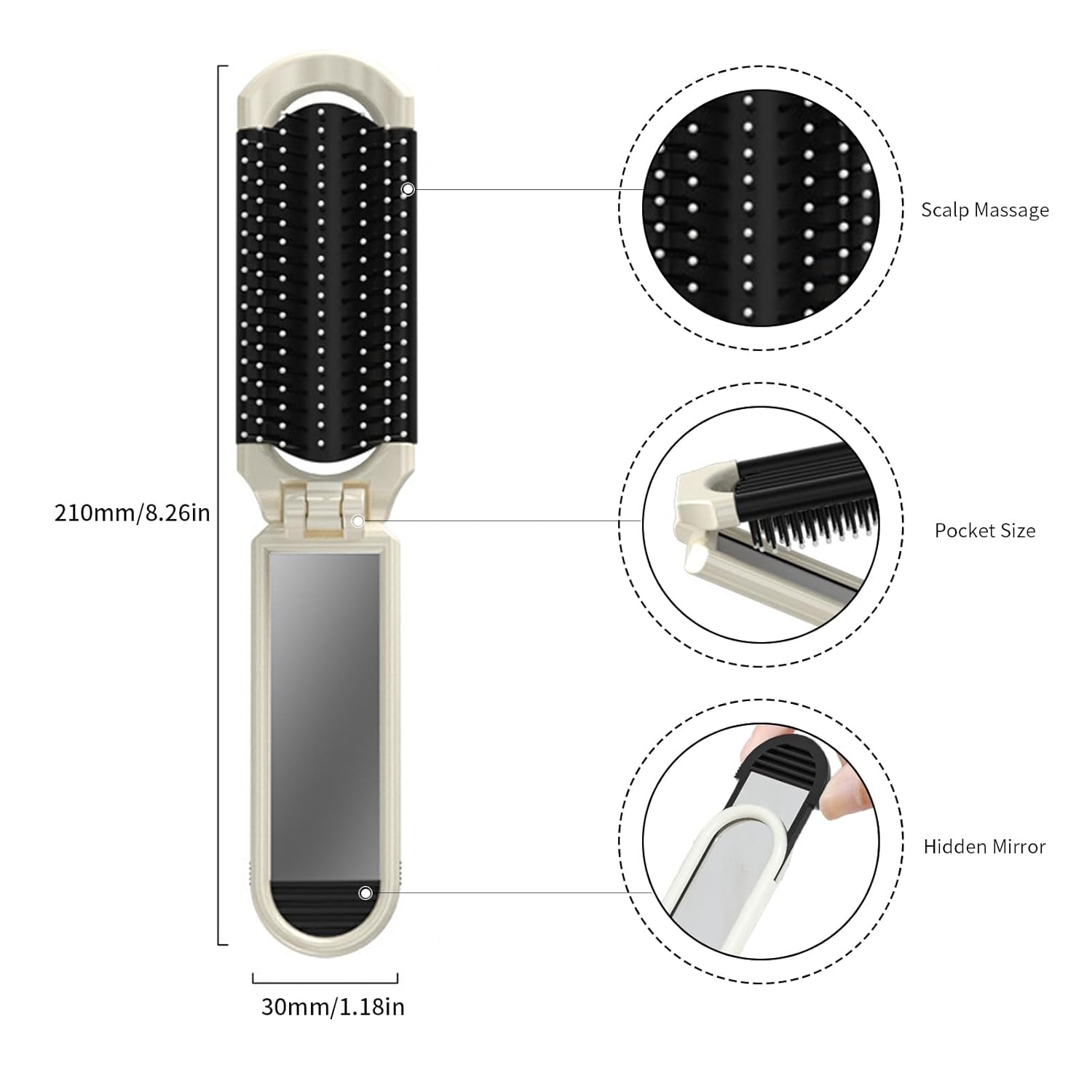 2 Pack Mini Folding Hair Brush with Mirror for Wet Dry Detangling, Travel Size - Image 2