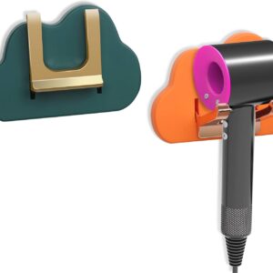 2 Pack Universal Hair Dryer Holder Wall Mounted, Blow Dryer Hanger Wall Mount for Hair Dryer Hook with Plug&Cord Organizer Self Adhesive for Cabinet Bathroom(Orange and Green)