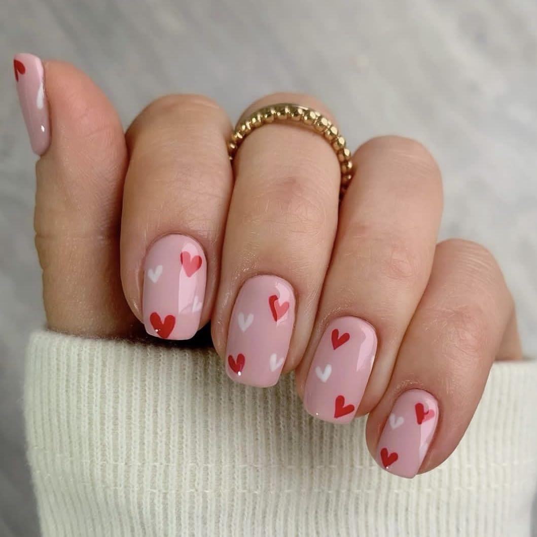 2 Packs 48 Piece Short Square Heart Press-On Fake Nails for Valentine's Day Decoration - Image 3