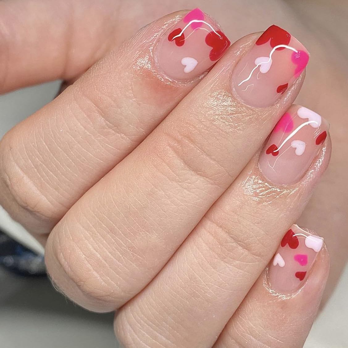 2 Packs 48 Piece Short Square Heart Press-On Fake Nails for Valentine's Day Decoration - Image 2