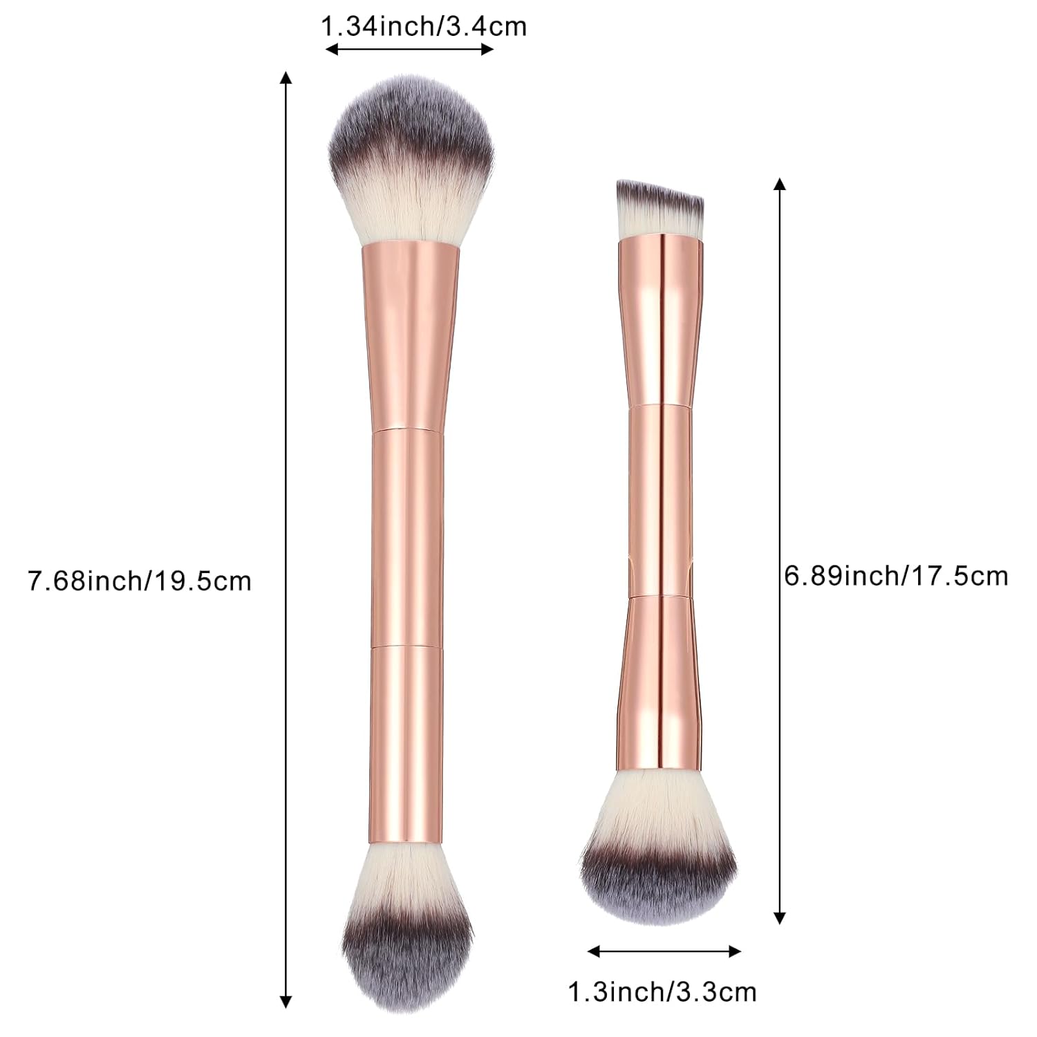 2 Pcs Double-Ended Foundation Concealer Makeup Brushes Liquid Cream Blush Gold - Image 2