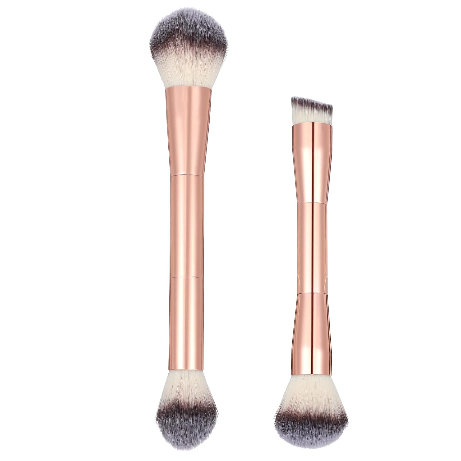 2 Pcs Double-Ended Foundation Concealer Makeup Brushes Liquid Cream Blush Gold - Image 8