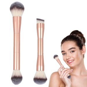 2 Pcs Foundation Makeup Brushes Double-Ended Foundation Makeup Brush Round Concealer Brushor Liquid Cream Blush Blending Buffing Concealer Dual Sided Make Up Brushes (Gold)