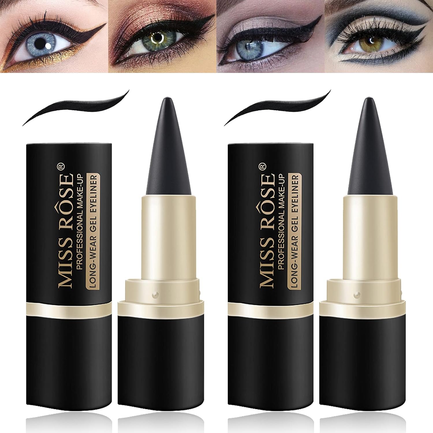 2 Pcs Black Gel Cream Eyeliner Set, Tool Smudge Proof and Waterproof Matte Black Eye-liner Pencil Tattoo Eyeliner Pen Stick Makeup for Women
