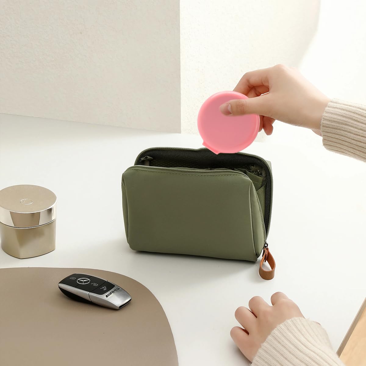 2-Piece Pink Mini Folding Travel Hair Brush Set with Integrated Mirror for Women and Girls - Image 4